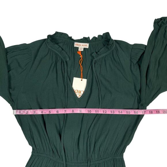 Knox Rose Women's Dress XS Green Tie Neck Tiered 3/4 Sleeve Boho Knee Length - Picture 8 of 11